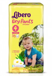 Подгузники-трусики 34 шт. Libero Драй Пэнтс макси 7-11 кг